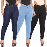 Kit 3 Calças Jeans Skinny Femininas Cós Alto Levanta Bumbum