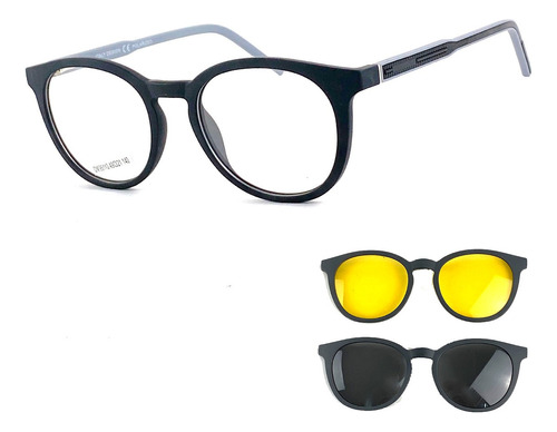 Armação Masculina Para Grau + Duas Lentes Clipon Cm204