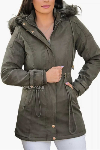 Casaco Feminino Sarja Parka Grossa Forrada M Ao Plus Size