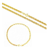 Colar Corrente 50cm Cordão Baiano + Pulseira Em Ouro 18k 750