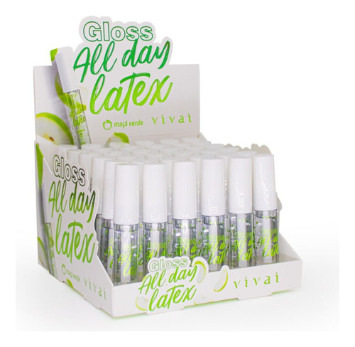 Box 36un Gloss Brilho Labial Latex Maça Verde Vivai Atacado