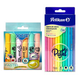Regalo + 12 Colores Pastel Pelikan + 6 Plumones Pastel Boss