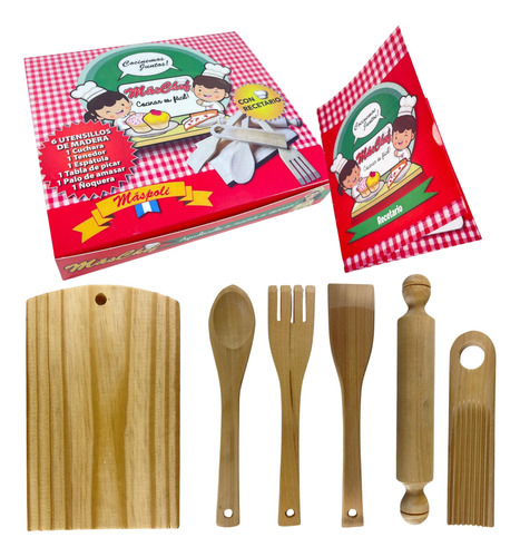 Juego Cocina Infantil Madera Amasar Tabla Recetario Niños