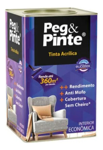 Tinta Eucatex Acrilica Pintura Parede Peg E Pinte 18l Cores