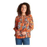 Blusa Estampada Con Botones Naranja