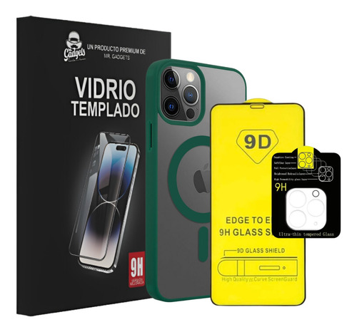 Kit Funda Verde +  Mica Pantalla Cámara Para iPhone Magsafe