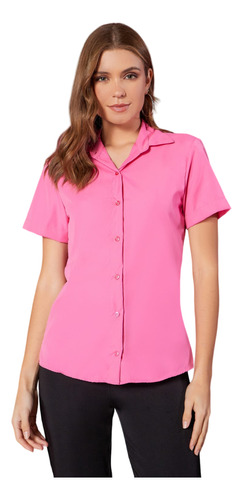 Camisa Manga Curta Microfibra Rosa Feminina (448)