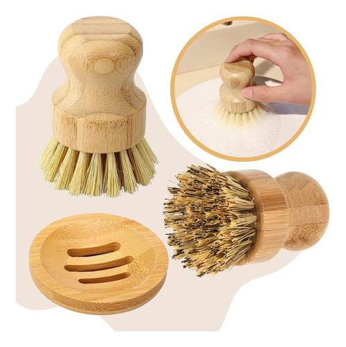 Kit Limpieza Cocina Cepillo Lava Trastes Con Base Madera F