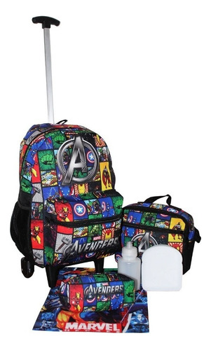 Kit Mochila Vingadores Infantil Juvenil Carrinho Escolar 