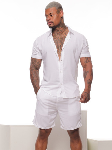 Conjunto Masculino Camisa E Shorts  Preto E Branco