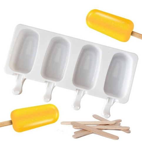 Molde Silicona Para Helado Paleta De 4 Ice Pop Con Palitos