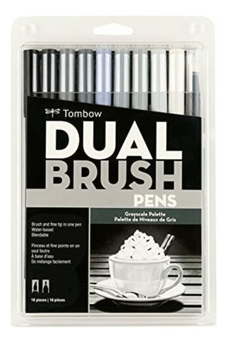 Tombow Dual Brush Pen Art Markers, Grayscale, 10-pack