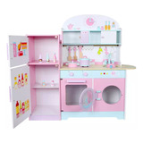 Cocina Infantil + Nevera + Accesorios En Madera 