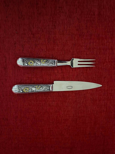 Set De Cuchillo Y Tenedor Artesanal Trabajado Antiguo