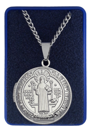 Dije Relicario Medalla San Benito + Cadena De 50cm + Estuche