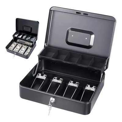 Caja de Dinero Ourlife Negra Con Llave para Seguridad y Almacenamiento 30x24x9cm | Meses sin interés