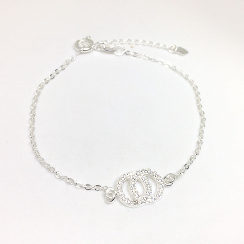 Pulsera Mujer Dije Circulos Cubic Piedra Plata 925 16+3cm