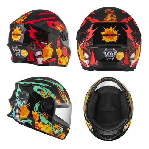 Capacete Moto Fechado Garoto Vermelho Ninja Fogo Desenho +nf