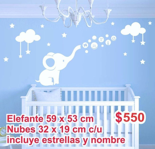 Vinil Nubes Elefantito Osito Luna Estrellas Bebe Elefante