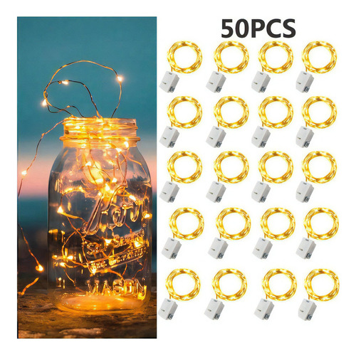 Paquete De 50 Luces De Hadas Con Pilas, 3 Modos, 20 Led, Nav Color De Las Luces Fix