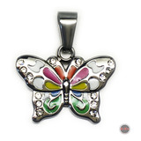 1 Dije Mariposa Full Color C/ Strass  Acero Quirurgico