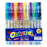 Kit 12 Canetas Gel Coloridas Perfumadas Glitter Neon Pastel