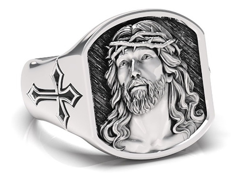 Anel Jesus Cristo,facejesus,prata 950,anel Dedeira Masculino