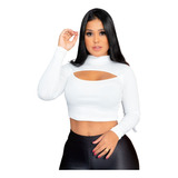 Blusa Cropped Manga Comprida Canelado Inverno Frio Promoção