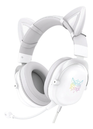 Auriculares Para Jugadores Onikuma X11 Con Orejas Y Micrófono Extraíble, Color Blanco Rgb Claro