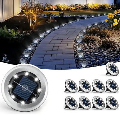 10 Luces Solares Jardín 8 LED - Pack Ahorro Energía con Diseño Espeto para Césped | MercadoLibre