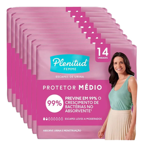 Kit  8 Absorvente Plenitud Femme Médio 14 Unidades