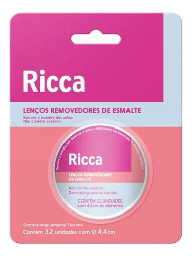 Lenço Umedecido Removedor De Esmalte Ricca C/32 Unidades