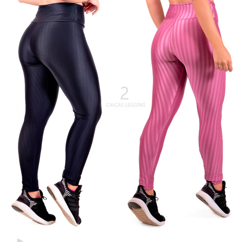 Kit 2 Calça Legging 3d Fitness Texturizada Modela Cintura