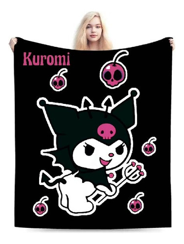 Cobija Kuromi Negra 160cm X 180cm Sencilla Sin Ovejero