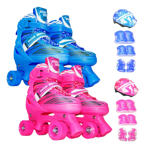 Patins Infantil Roller 4 Rodas Ajustável Capacete Proteção