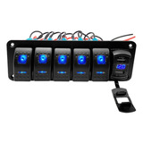 Painel Interruptor 5 Funções Com Usb Duplo Led Azul 12-24v