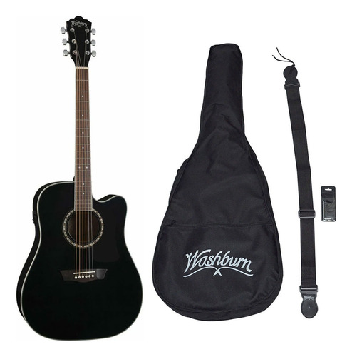 Washburn Ad5cepack Blk Guitarra Electroacústica Tipo Texana Color Negro