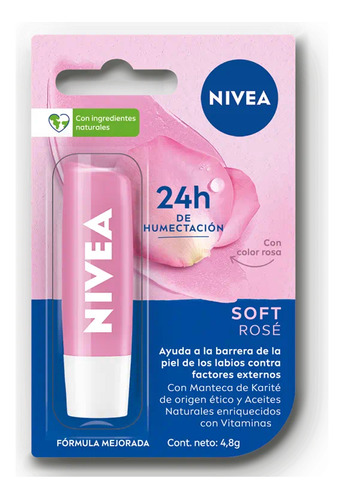 Protector Labial Humectante 24hs Nivea Soft Rosé 4,8 Grs