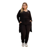 Conjunto Trio Feminino Plus Size Cardigã Regata Calça Gg G2