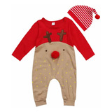 Mameluco De Reno Navidad Pijama, Bebé Niño Con Gorro