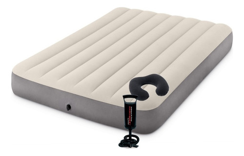 Colchón Inflable Intex 1 1/2 Plaza + Inflador + Almohada Color Beige