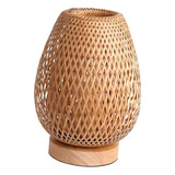 Lámpara De Mesa De Bambú Con Base De Madera