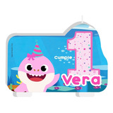 Vela De Cumpleaños Baby Shark Niña 2 Personalizada