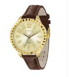 Relogio Lince Feminino Dourado Grande Pulseira Couro Numeros