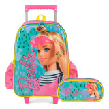 Kit Mochila Rodinhas E Estojo Barbie Verde Infantil Viagem