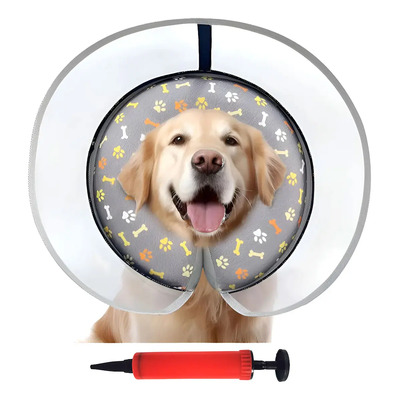 Collar Isabelino Inflable Autgar Ajustable Lavable Perro Grande Mediano Gris Yuanx L