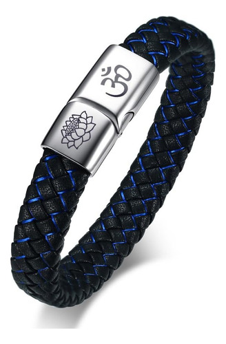 Vnox Om Yoga Blossom De Cuero Trenzado Azul Con Pulsera De A