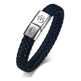 Vnox Om Yoga Blossom De Cuero Trenzado Azul Con Pulsera De A