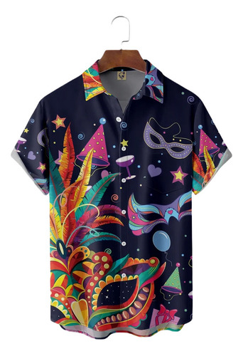 Camisa Hawaiana Unisex Azul De Mardi Gras, Camisa De Playa P