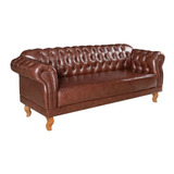 Sofá Chesterfield Duque 3 Lugares Couro Caramelo